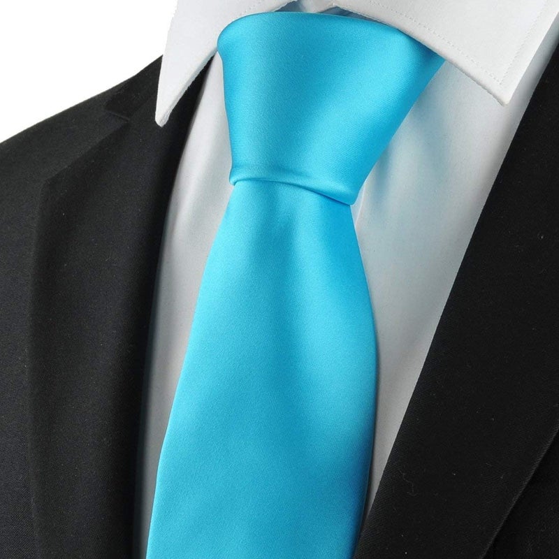 KissTies Turquoise Blue Satin Tie Set Solid Ties Mens Necktie + Pocket Square - Image 4